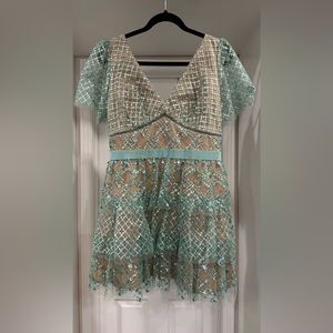 Self portrait green grid sequin tiered mini dress new with tags